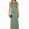 elegant-flowy-maxi-dress-green-1 Model wearing an elegant flowy maxi dress in a light, soft fabric, perfect for comfort and style. - green