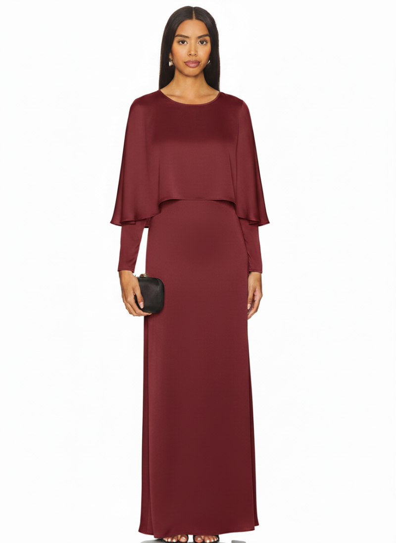 elegant-flowy-maxi-dress-red-1 Model wearing an elegant flowy maxi dress in a light, soft fabric, perfect for comfort and style. - red